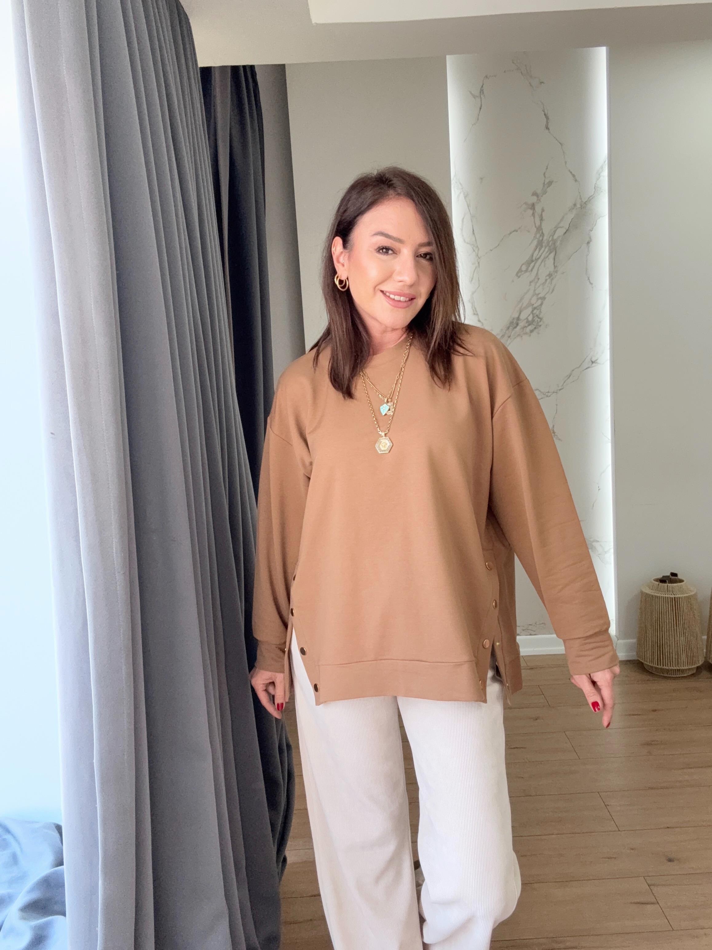 Yanları Çıtçıtlı Sweat CAMEL