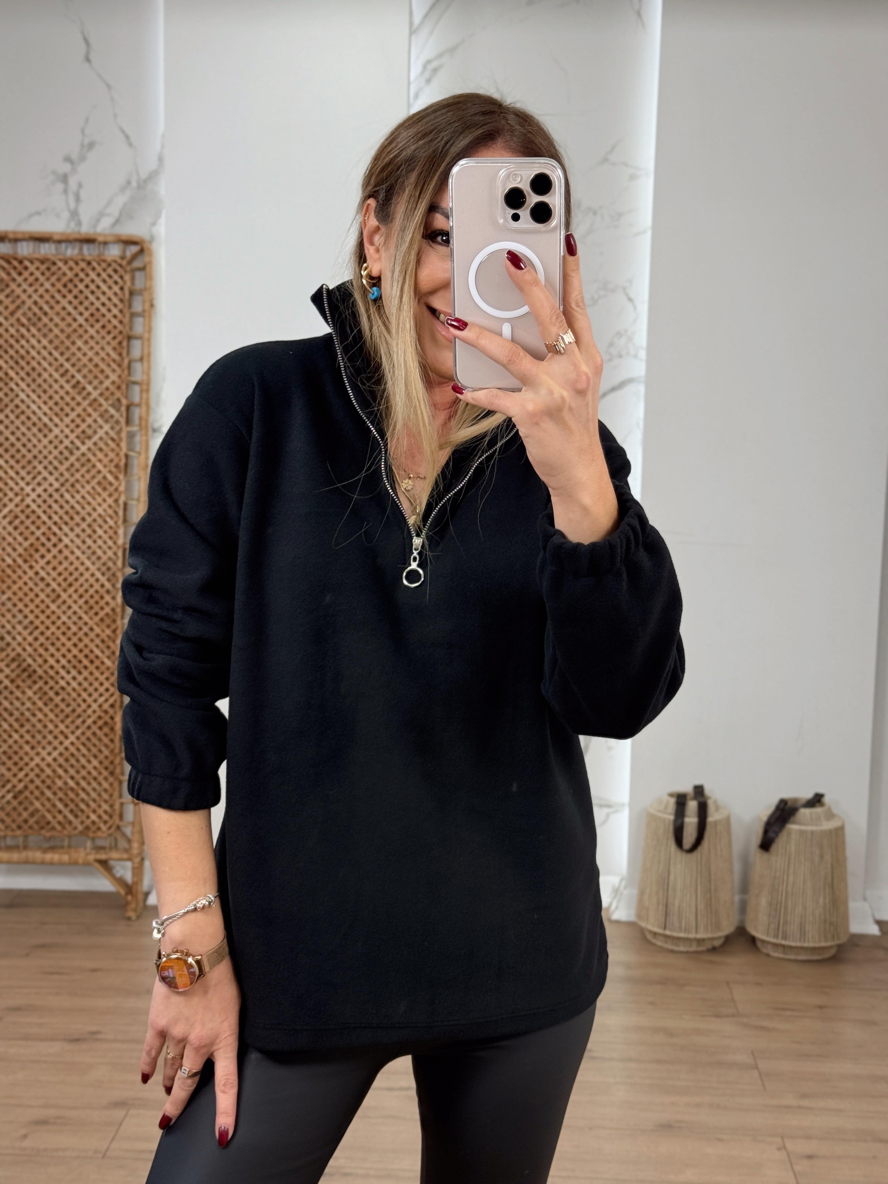 Yarım Fermuarlı Polar Sweat SİYAH