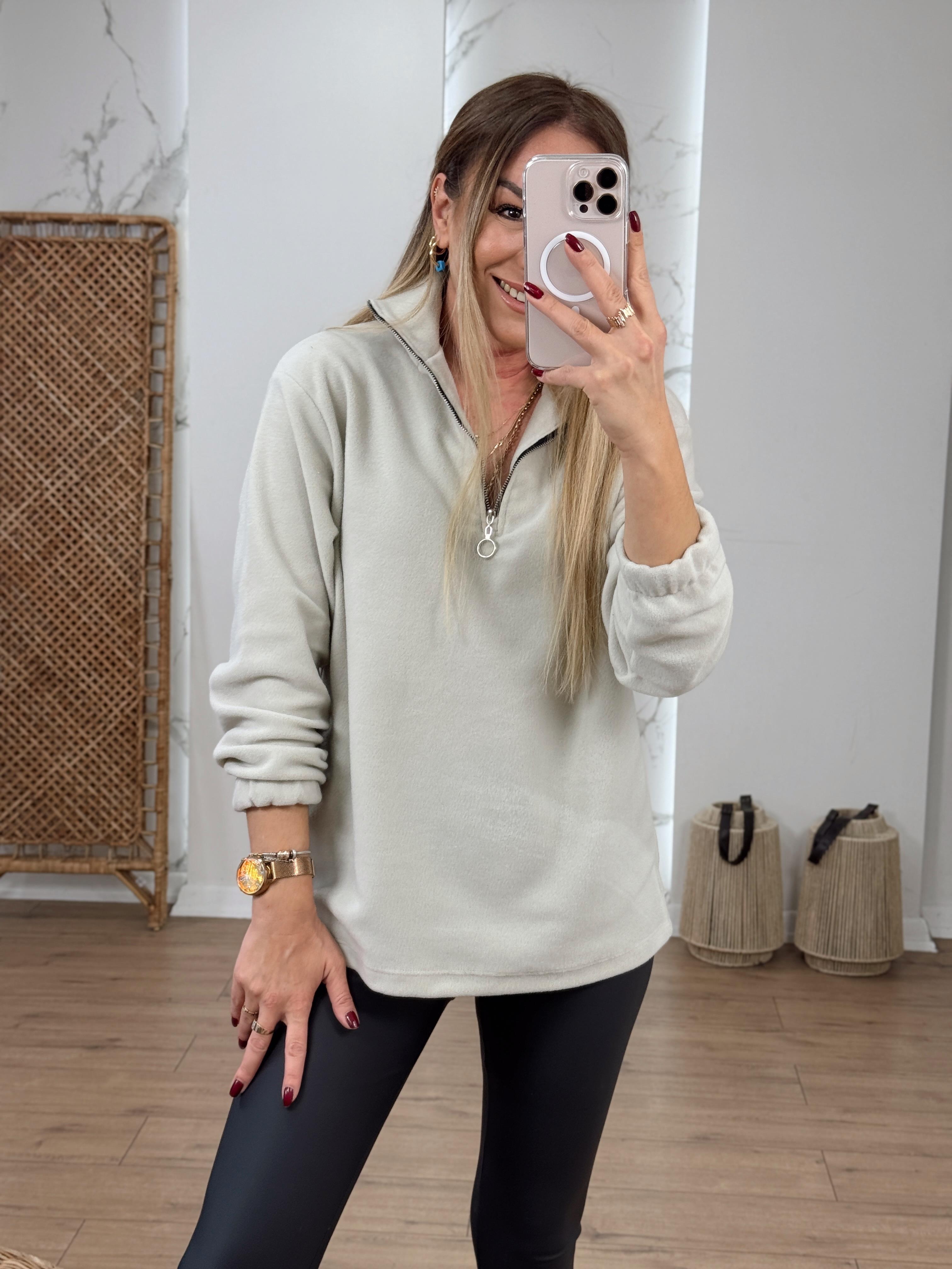 Yarım Fermuarlı Polar Sweat TAŞ