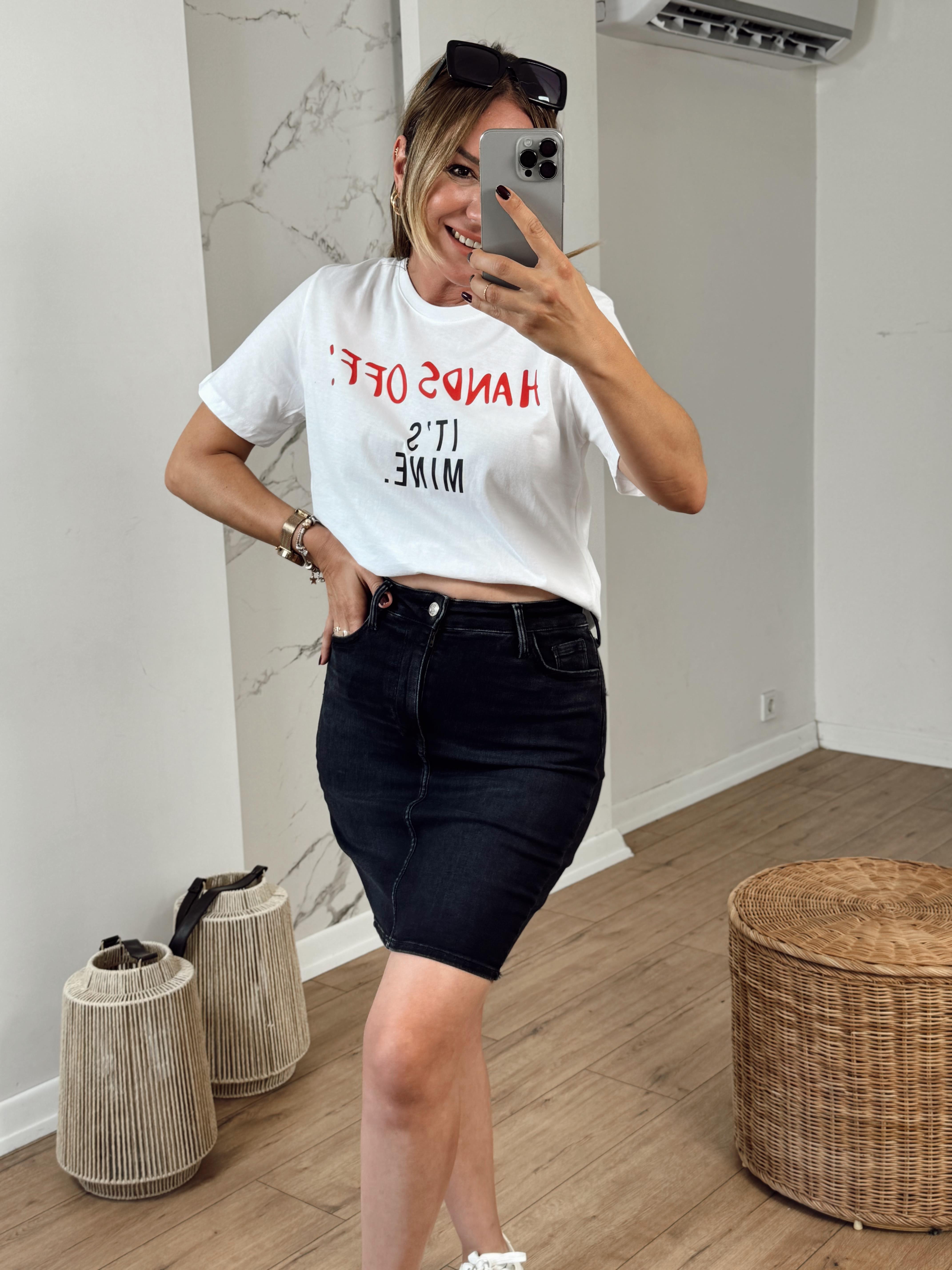 Yazı Baskılı Bisiklet Yaka Tshirt BEYAZ