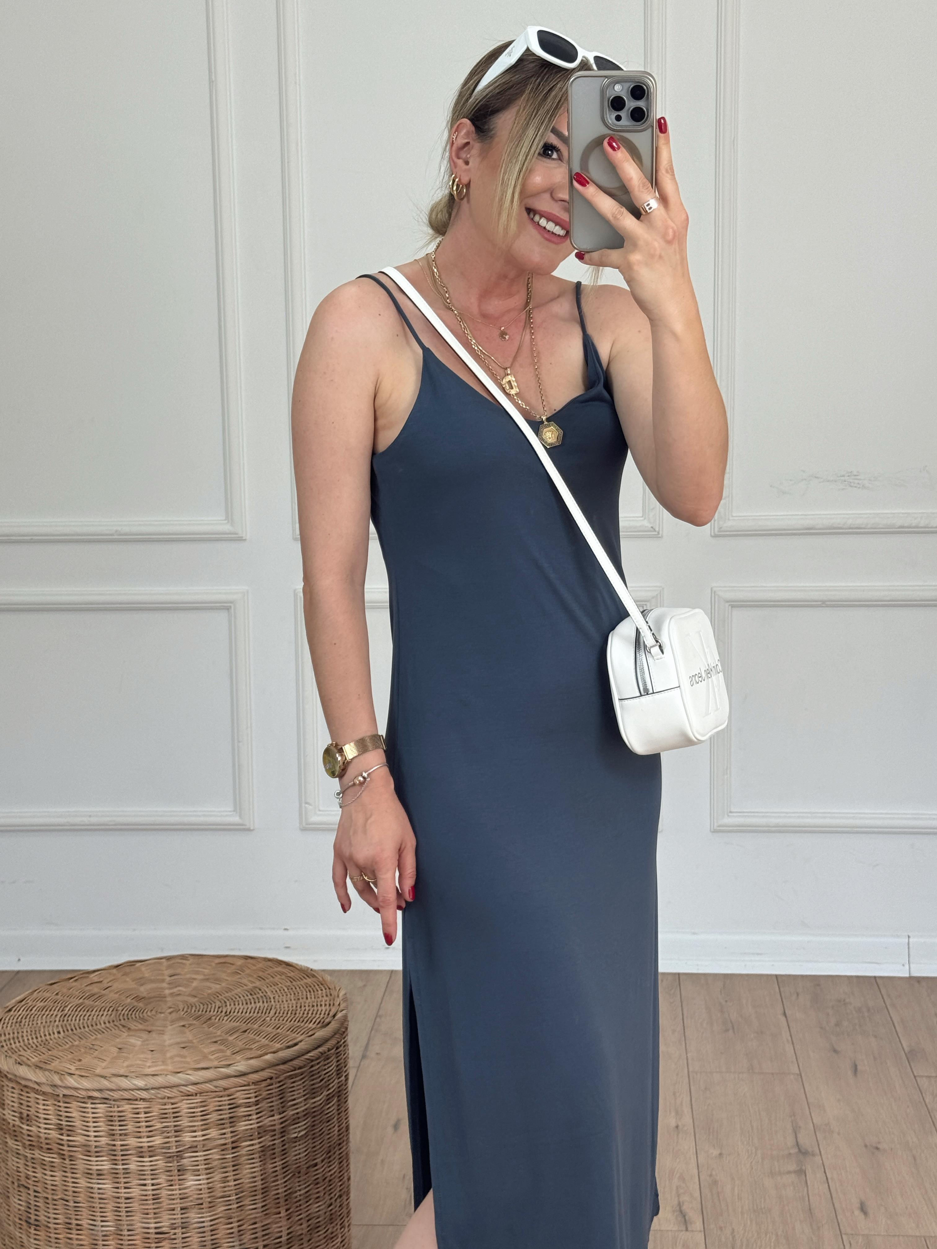 Yırtmaçlı Elbise GRİ