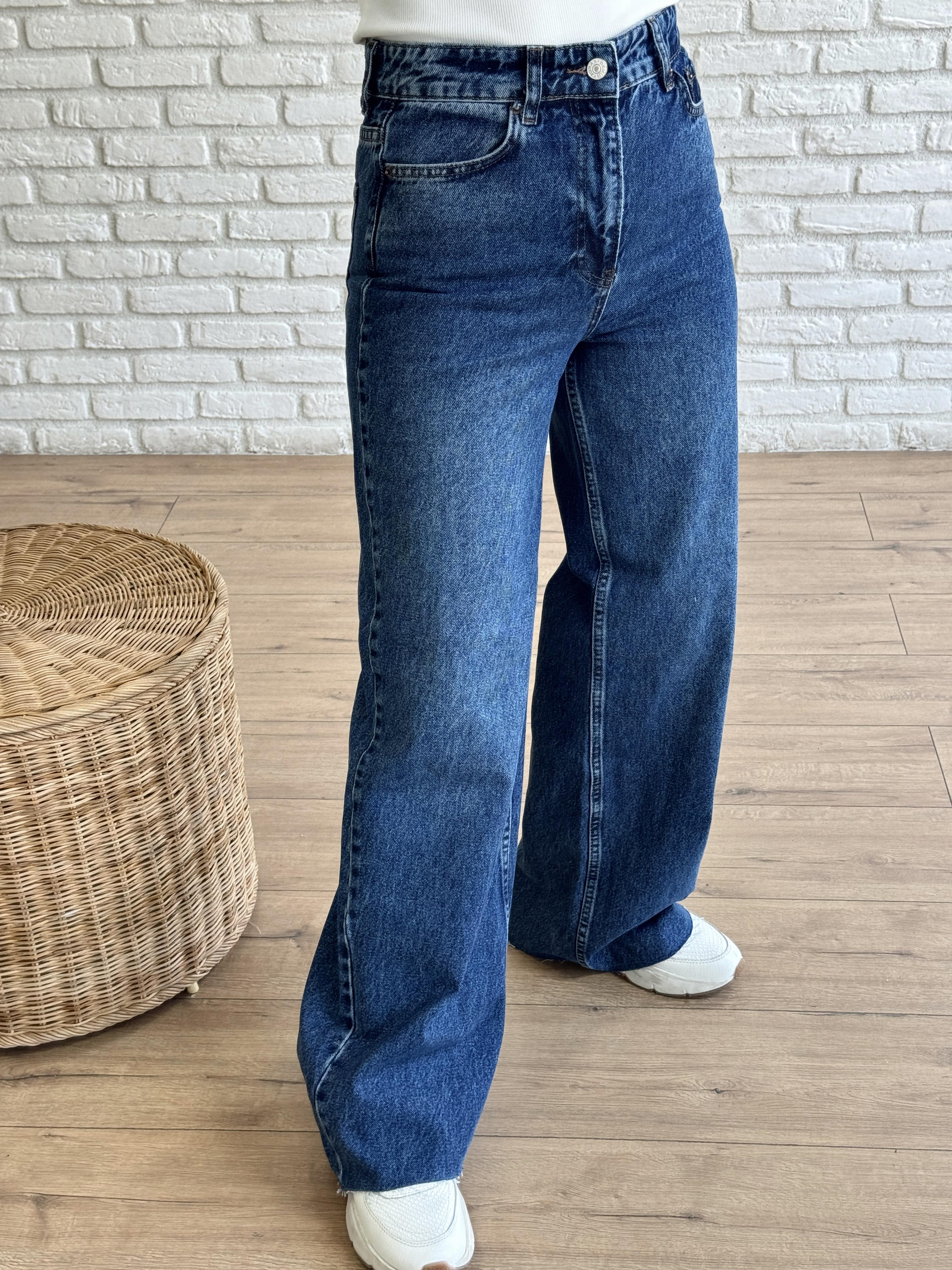 Yüksek Bel Geniş Paça Jean MAVİ