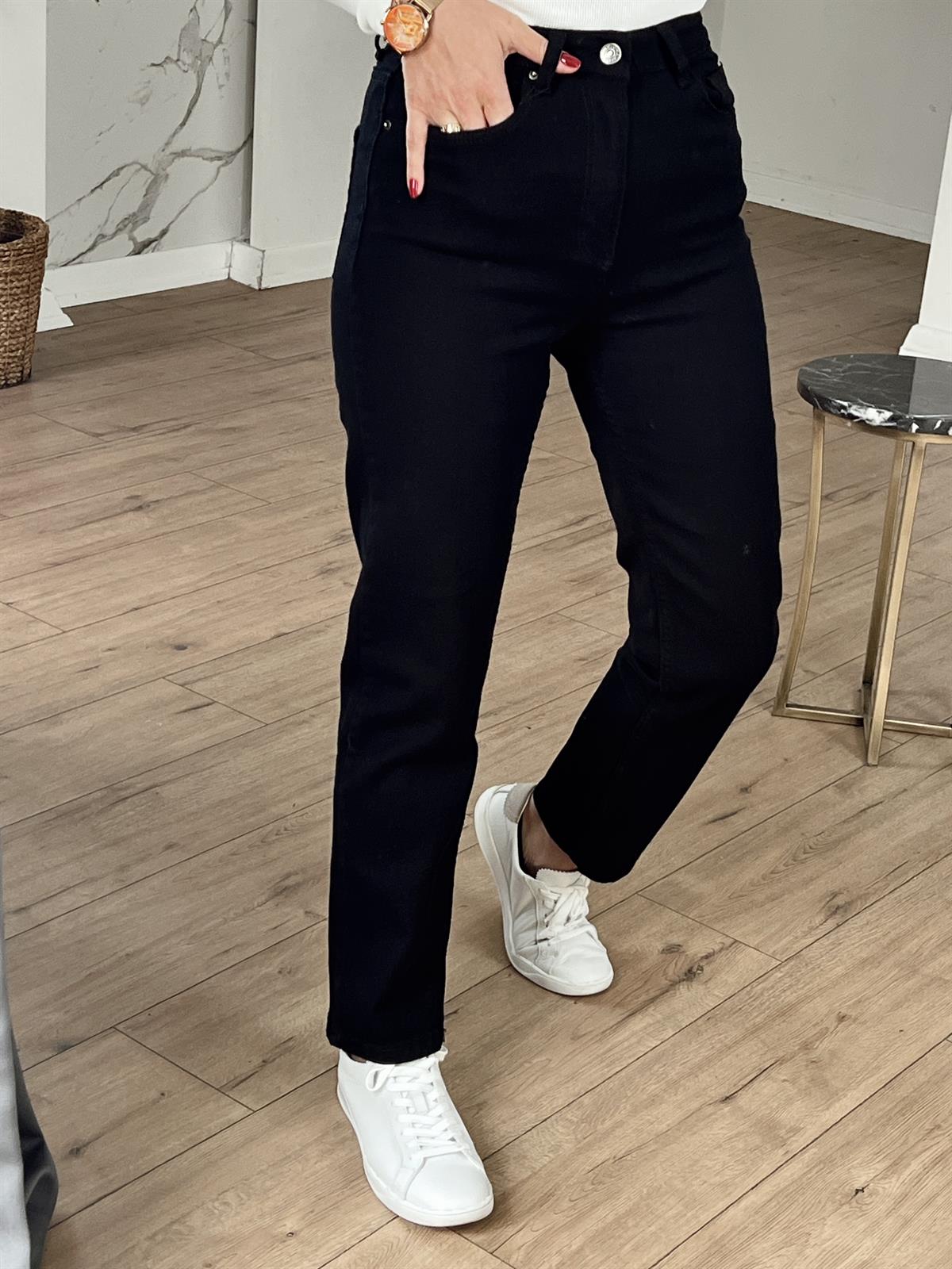 Yüksek Bel Mom Fit Jean SİYAH