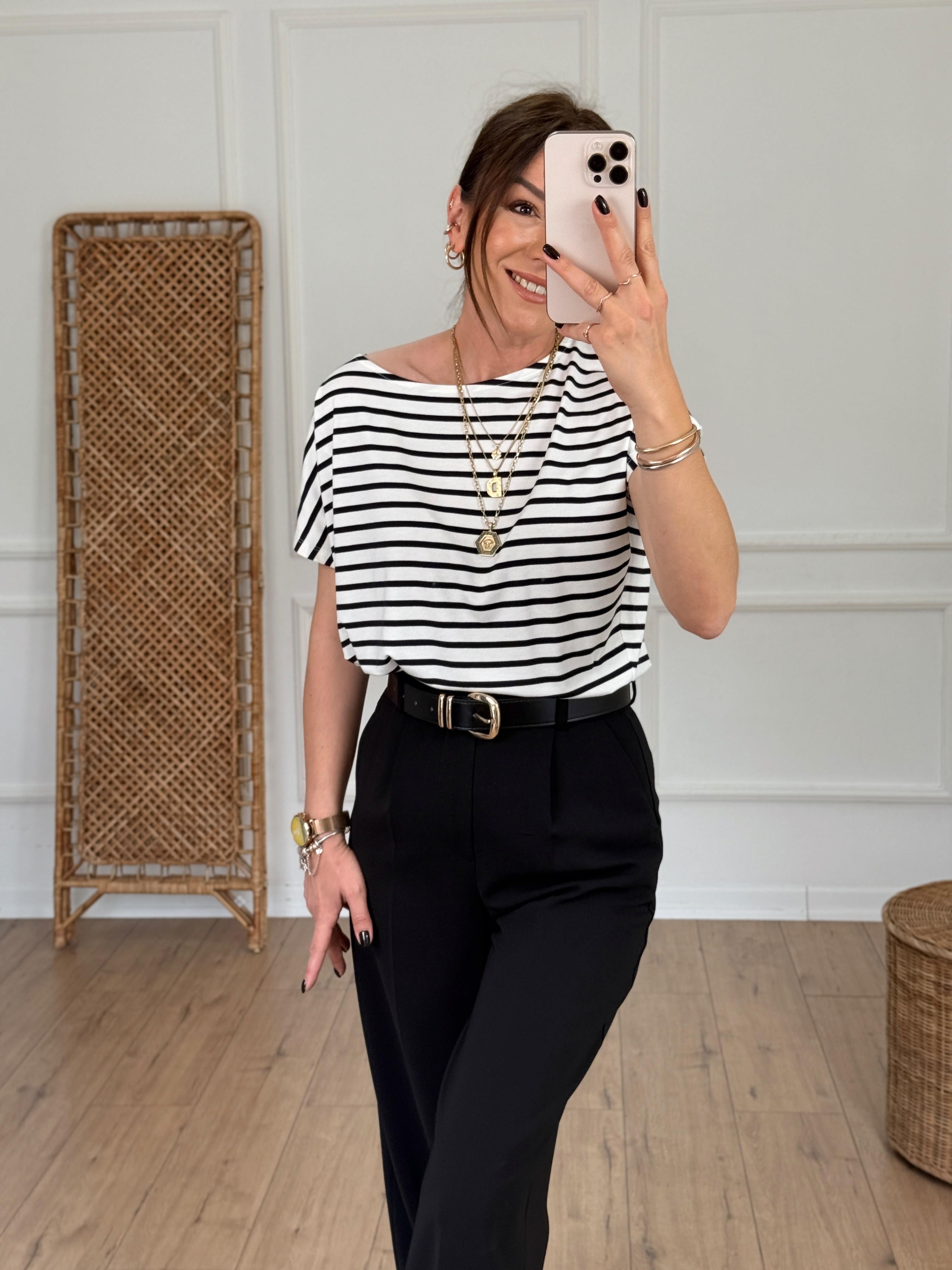 Yuvarlak Yaka Çizgili Tshirt LACİVERT