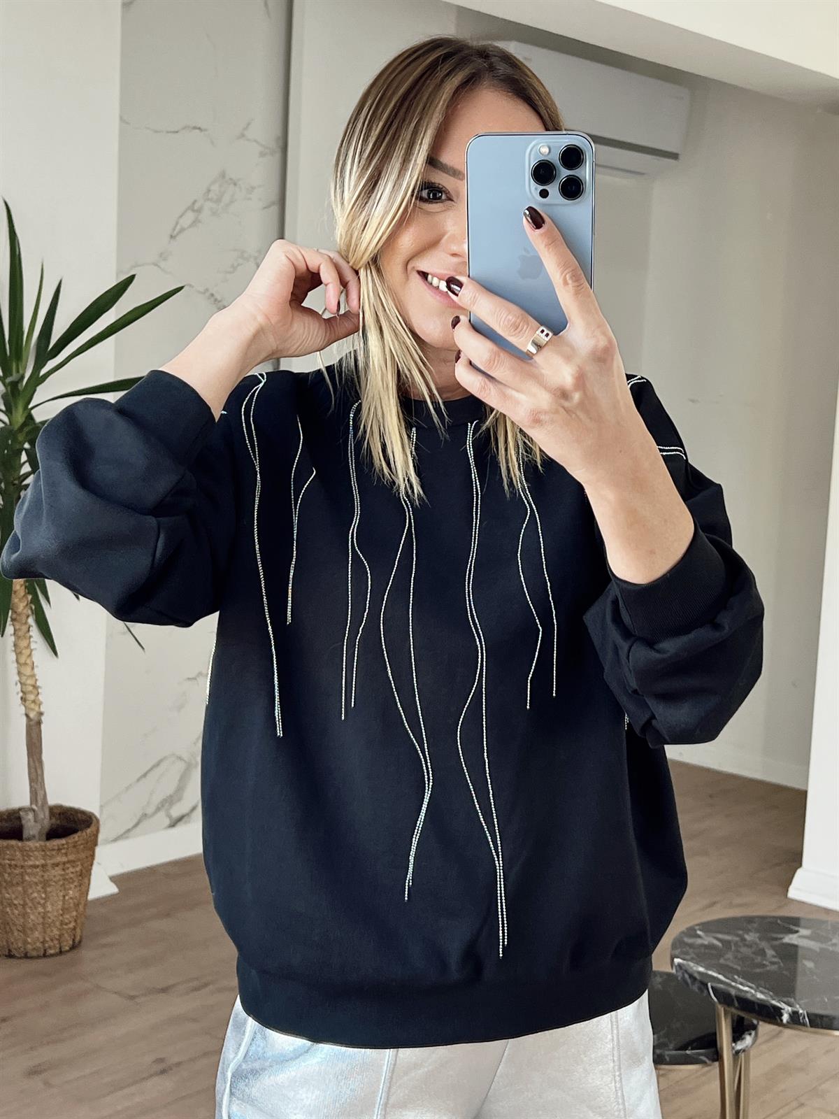 Zincir Detaylı Sweat SİYAH