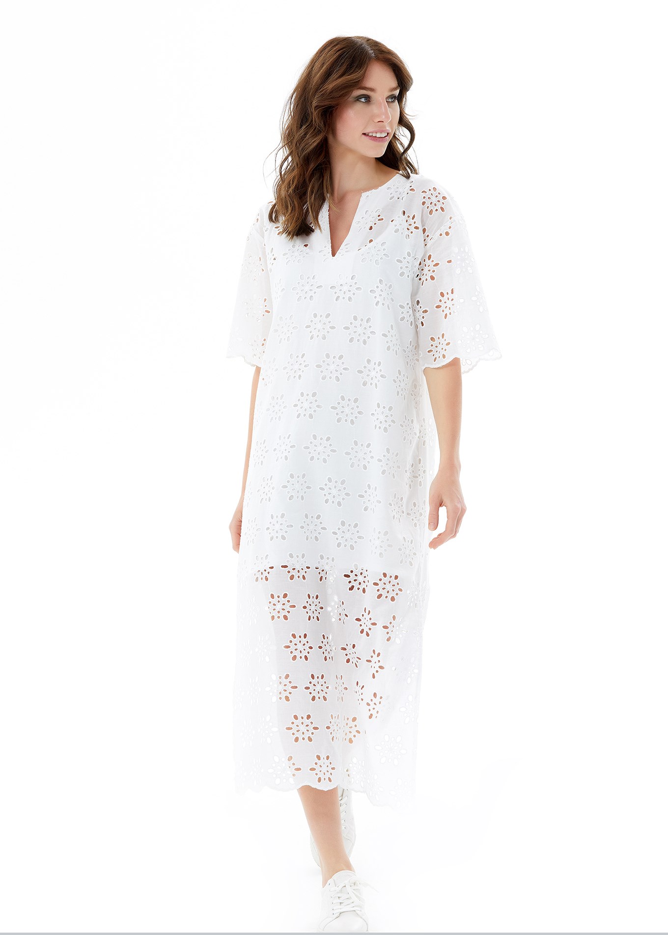 Kadın Beyaz Fisto Kumaş Midi Elbise | S329