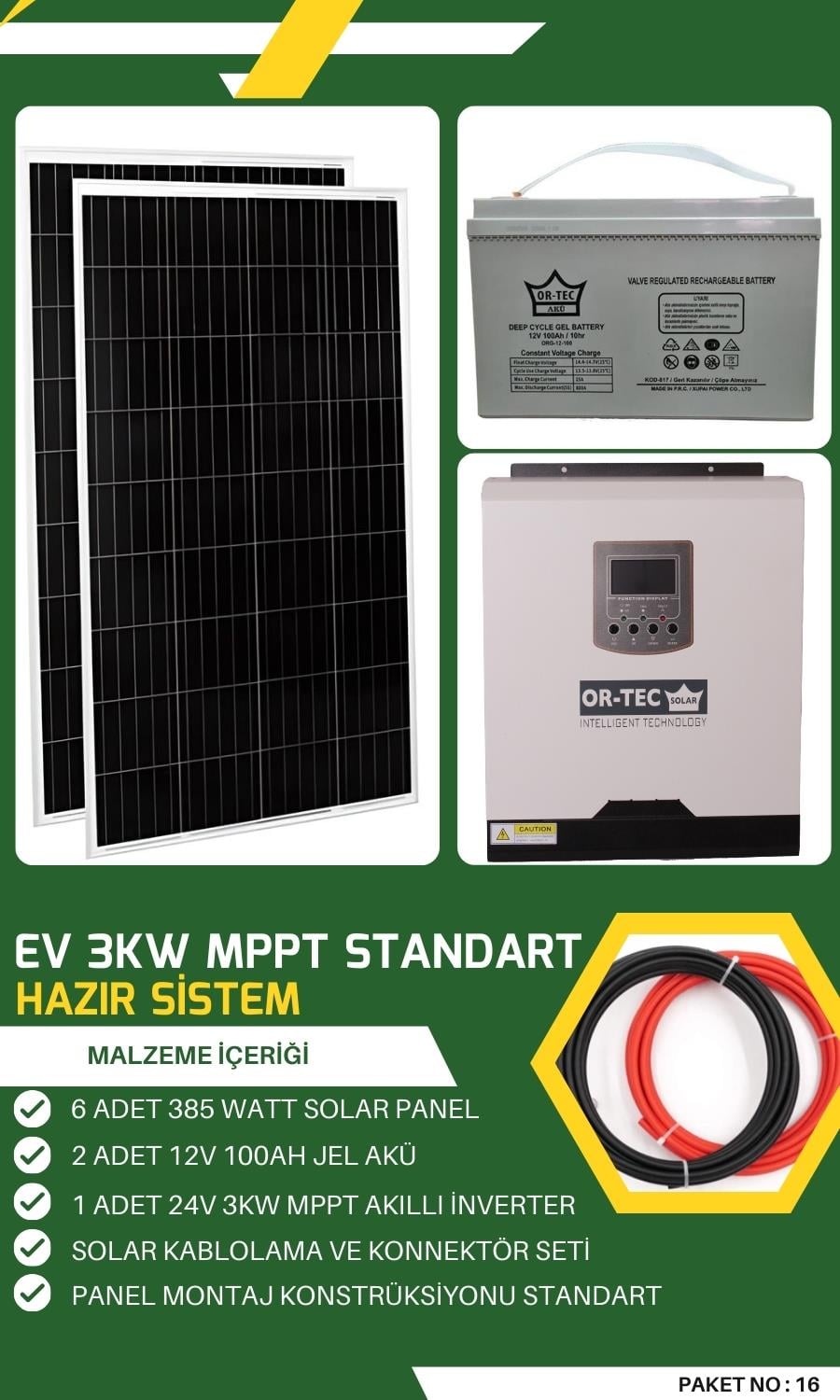 Bağevi Güneş Enerjisi 3KW MPPT Standart Solar Paket - No:16 