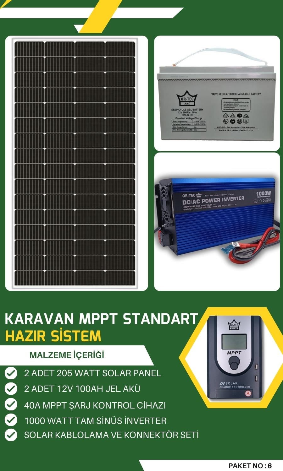Ortec Karavan Güneş Enerjili 1000W MPPT Solar Paket No:6