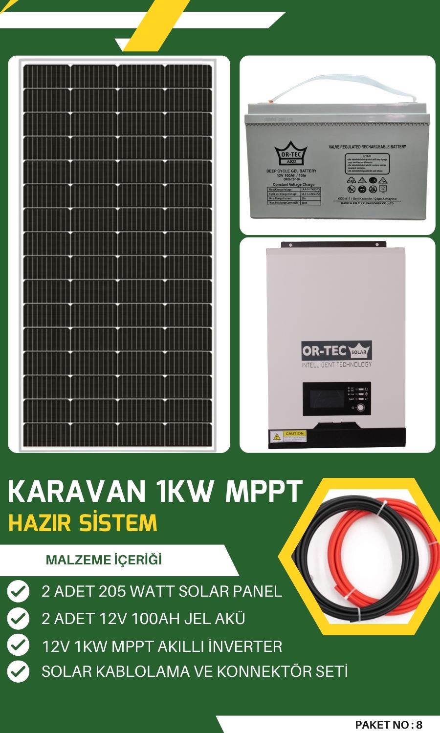 Ortec Karavan Güneş Enerjili 1KW MPPT Solar Sistem No:8