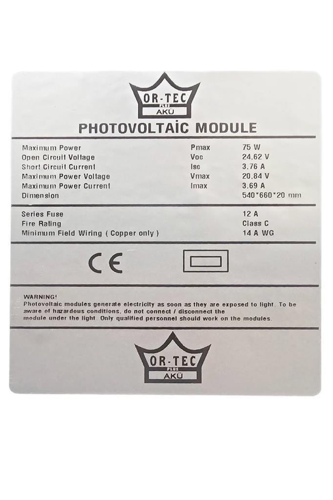 Ortec 75 W Monokristal Güneş Paneli ORT75P-K