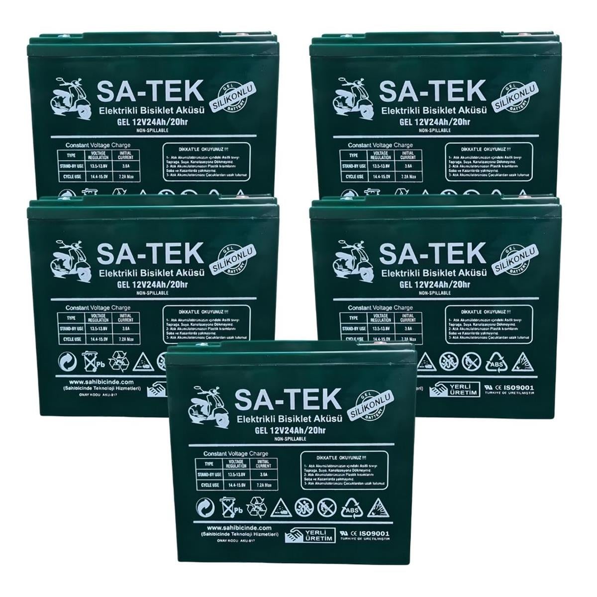SA-TEK 5'li SET 12V 24 AH AKÜ ELEKTRİKLİ MOTORSİKLET AKÜSÜ JEL AKÜ 2023  ÜRETİM