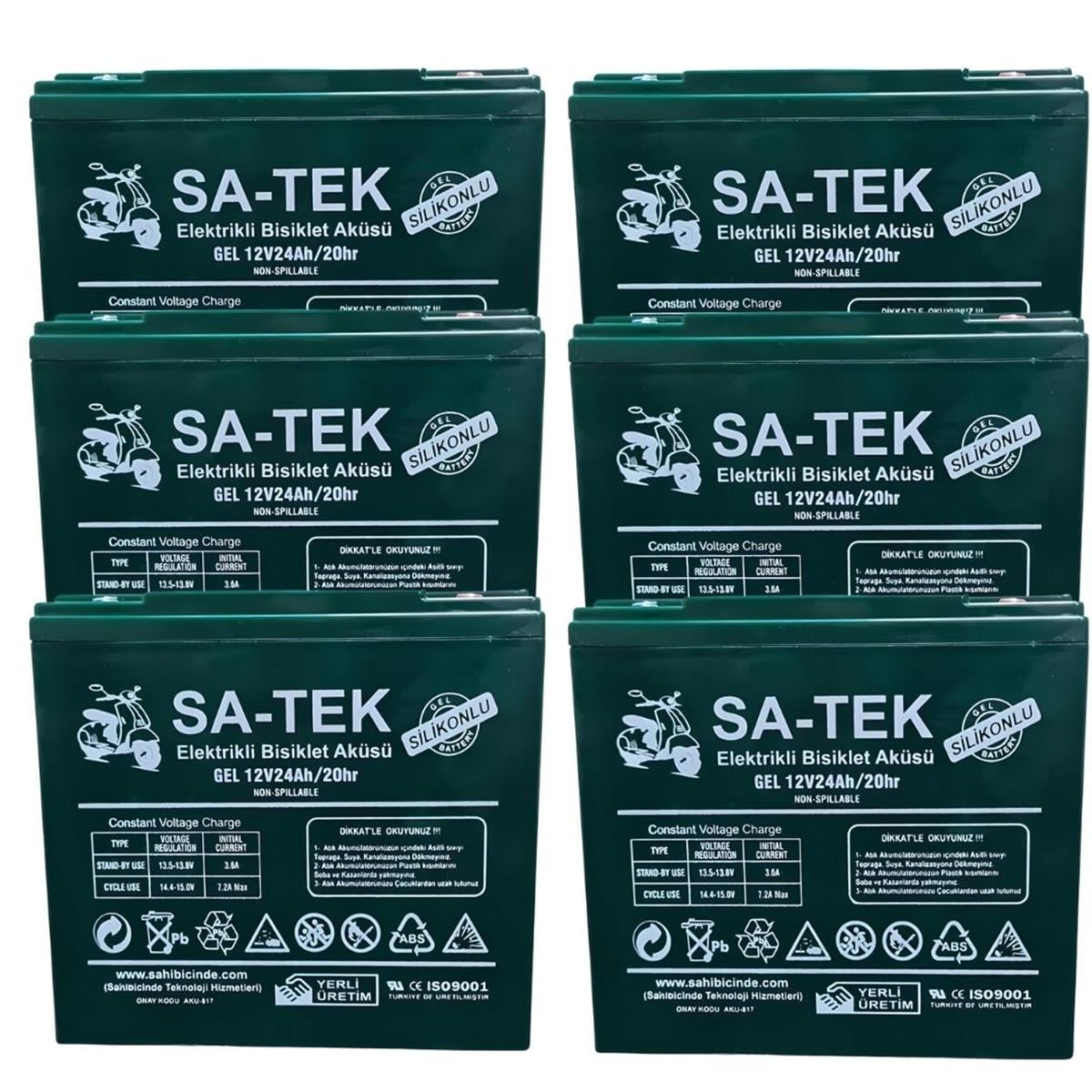 SA-TEK 6'lı SET 12V 24 AH ELEKTRİKLİ MOTORSİKLET AKÜSÜ 2023  ÜRETİM