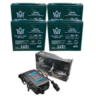 Ortec 12V 24 Ah Elektrikli Bisiklet Aküsü 4lü Set Jel Akü ve Ortec 48v 24ah Şarj Cihazı Seti