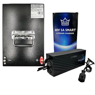48V 15AH(14 Ah Uyumlu) Lityum LiFePO4 Elektrikli Motosiklet Aküsü - 48V 5A Lityum Şarj Cihazı Seti