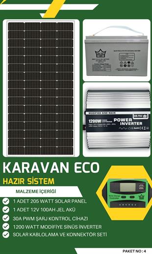 Karavan Güneş Enerjili 1200W Modifiye Sinüs Eco Solar Paket No: 4 