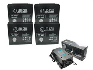 LEO-CELL 12V 26 AH Japon Teknolojisi 7 KG Elektrikli Motorsiklet Aküsü ve Ortec 48V 24AH Şarj Cihazı Seti 