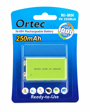 OR-TEC NiMH 9V 250mAh Şarjlı Pil