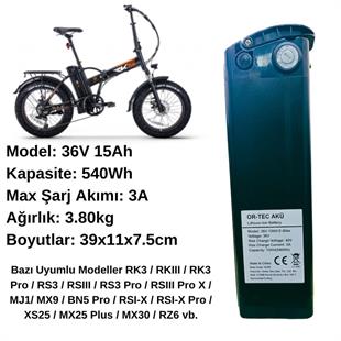 RKS Elektrikli Bisiklet Bataryası 36V 15Ah ve 36V 2A Lityum Li-Ion Akıllı Elektrikli Bisiklet Şarj Aleti Seti