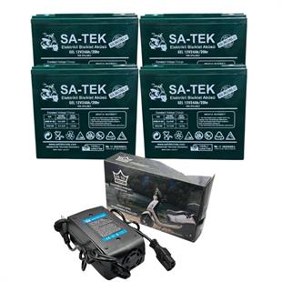 Satek 12V 24 Ah Elektrikli Bisiklet Aküsü 4lü Set Jel Akü ve Ortec 48v 24ah Şarj Cihazı Seti