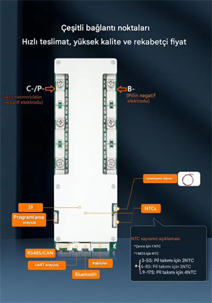 TDT 16S 51.2V 200A LiFePO4 Smart BMS Bluetooth Modüllü