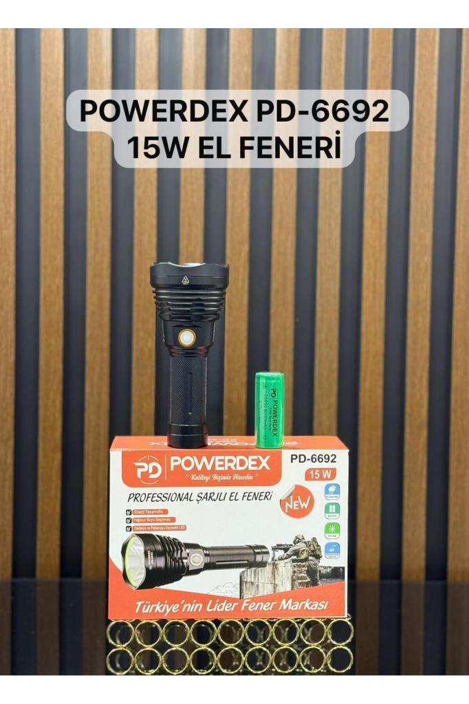 15W Led 'li Yağmur Suyu Geçirmez Şarjlı Ve Pilli El Feneri PD-6692
