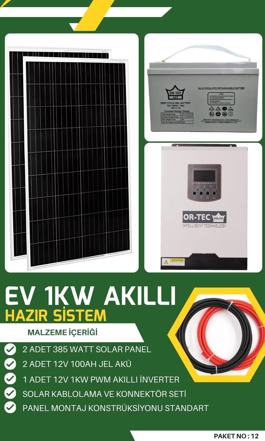 Bağevi Güneş Enerjisi 1KW Akıllı Solar Sistem No: 12 
