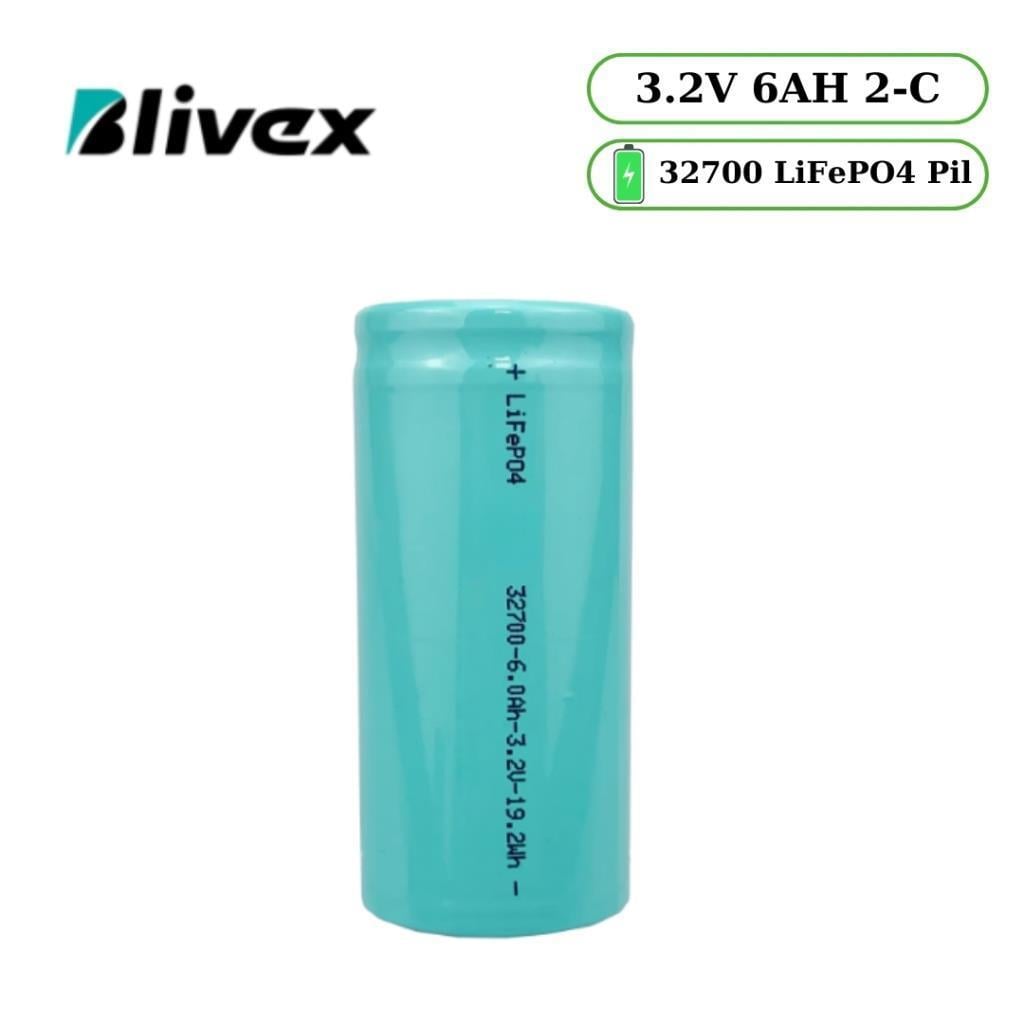 Blivex 32700 3.2V  6000 mAh 2-C LiFePO4  Şarj Edilebilir Pil