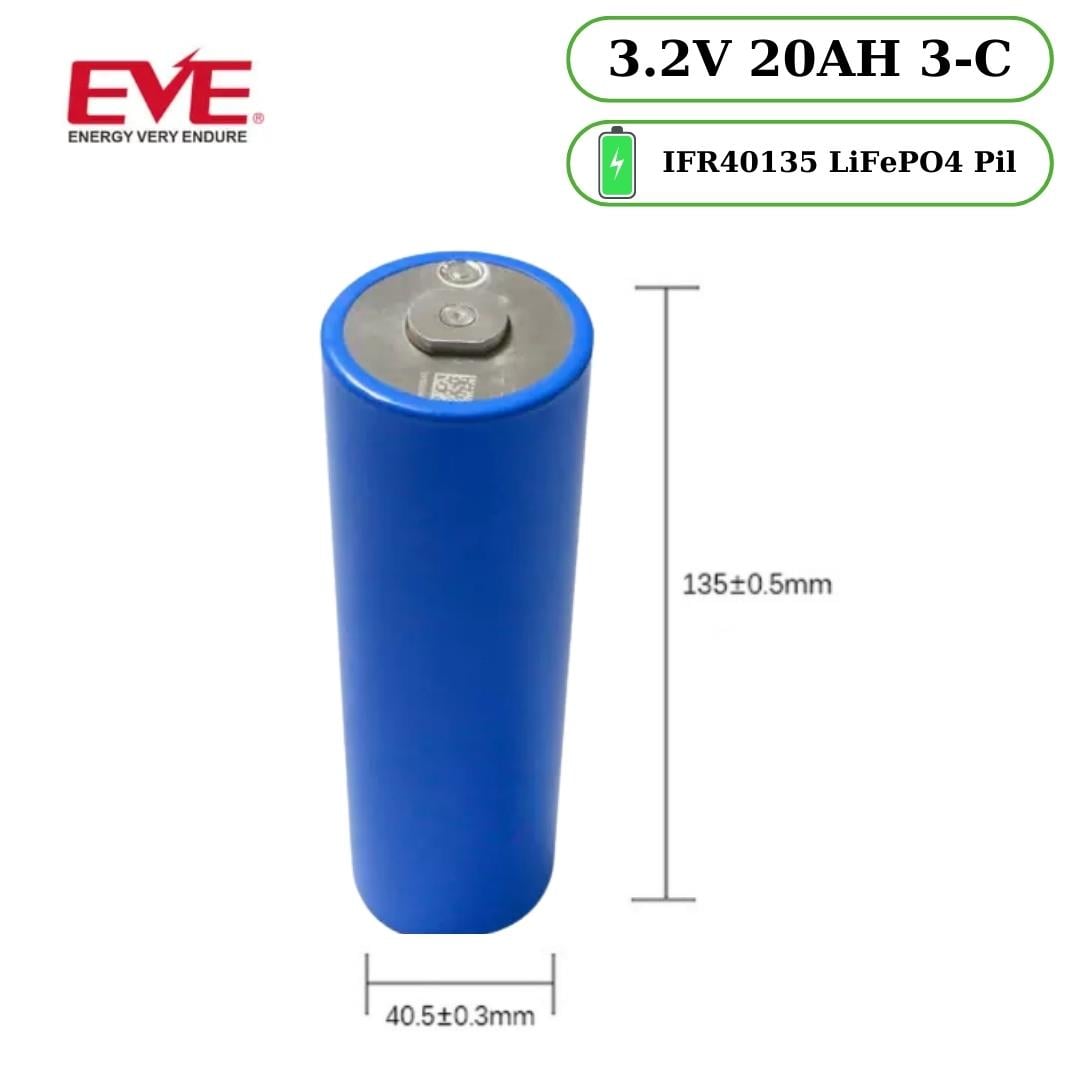 EVE LiFePO4 40135 3.2V 20AH  3-C  Pil Enerji Depolama Sistemi İçin Yüksek Kapasite Pil