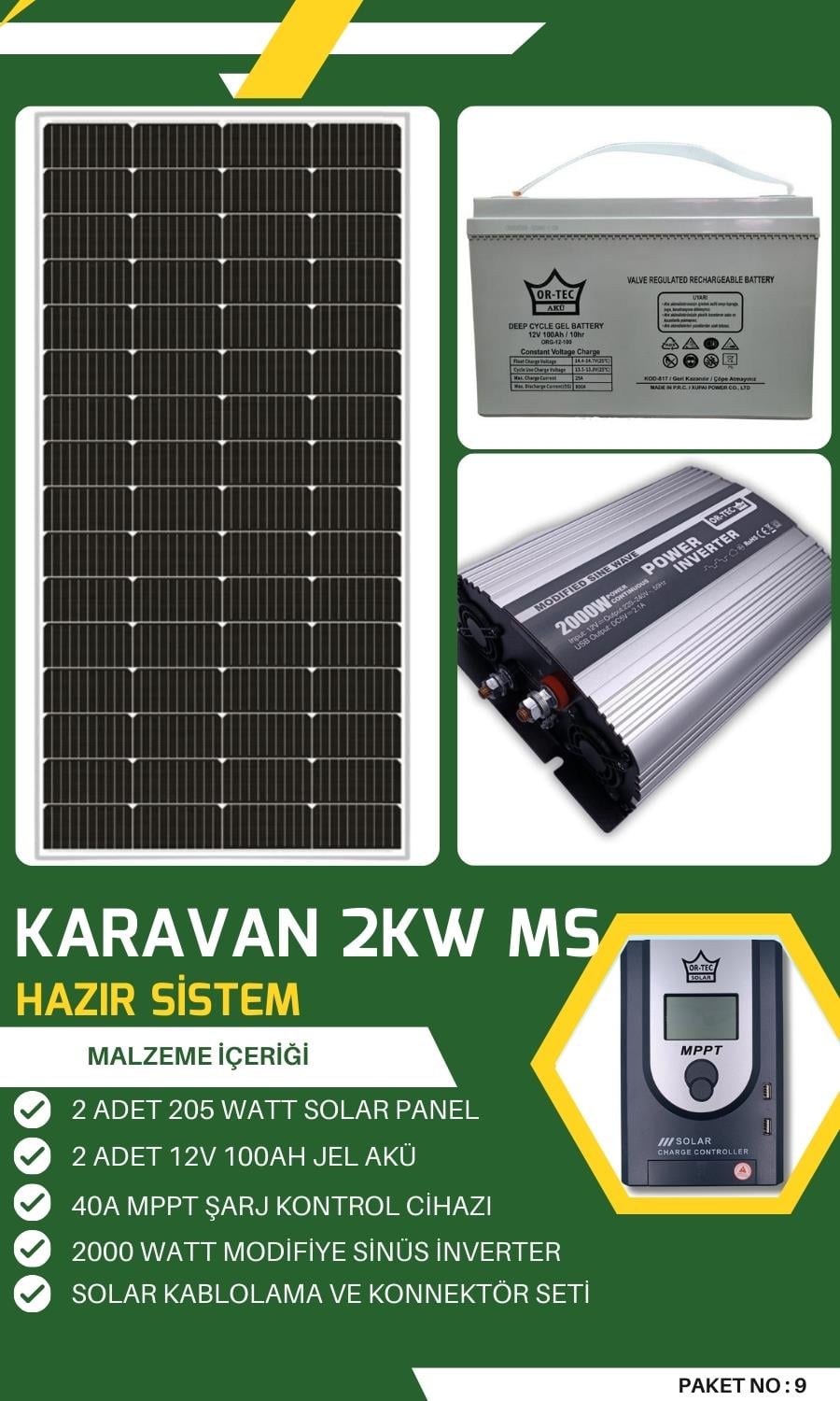 Karavan Güneş Enerjili 2000W Modifiye Sinüs Solar Paket No: 9 