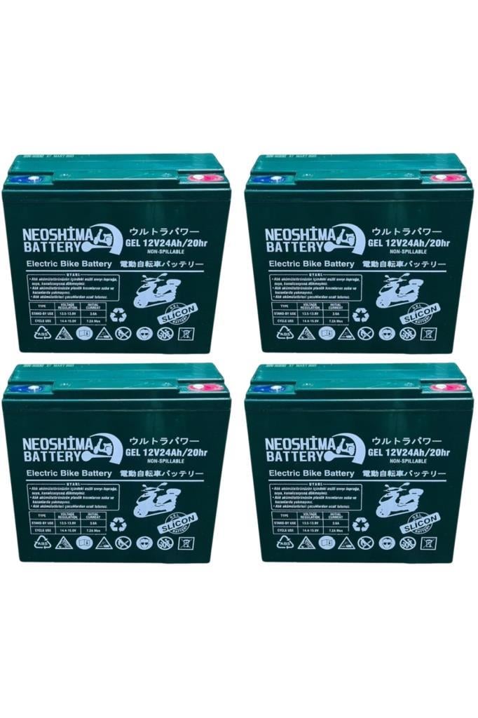 Neoshima 12v 24 Ah Elektrikli Motosiklet Aküsü 4'lü Set Jel Akü Elektrikli Bisiklet Aküsü 2024 Üretim