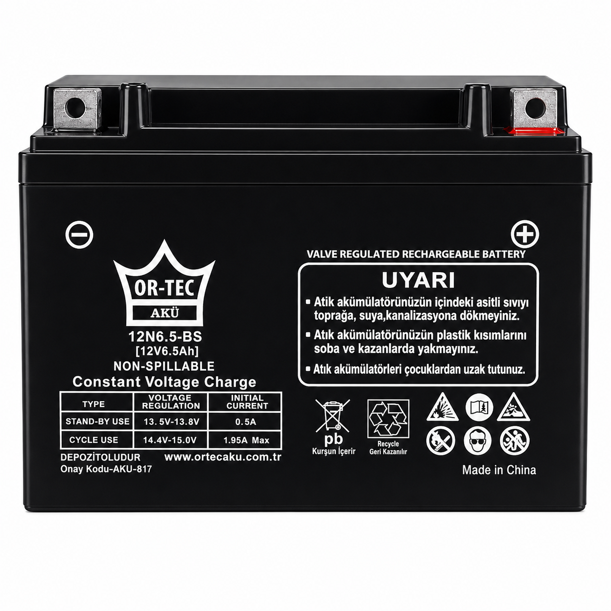 OR-TEC 12N6.5-BS 12V 6.5AH BENZİNLİ MOTOR AKÜSÜ