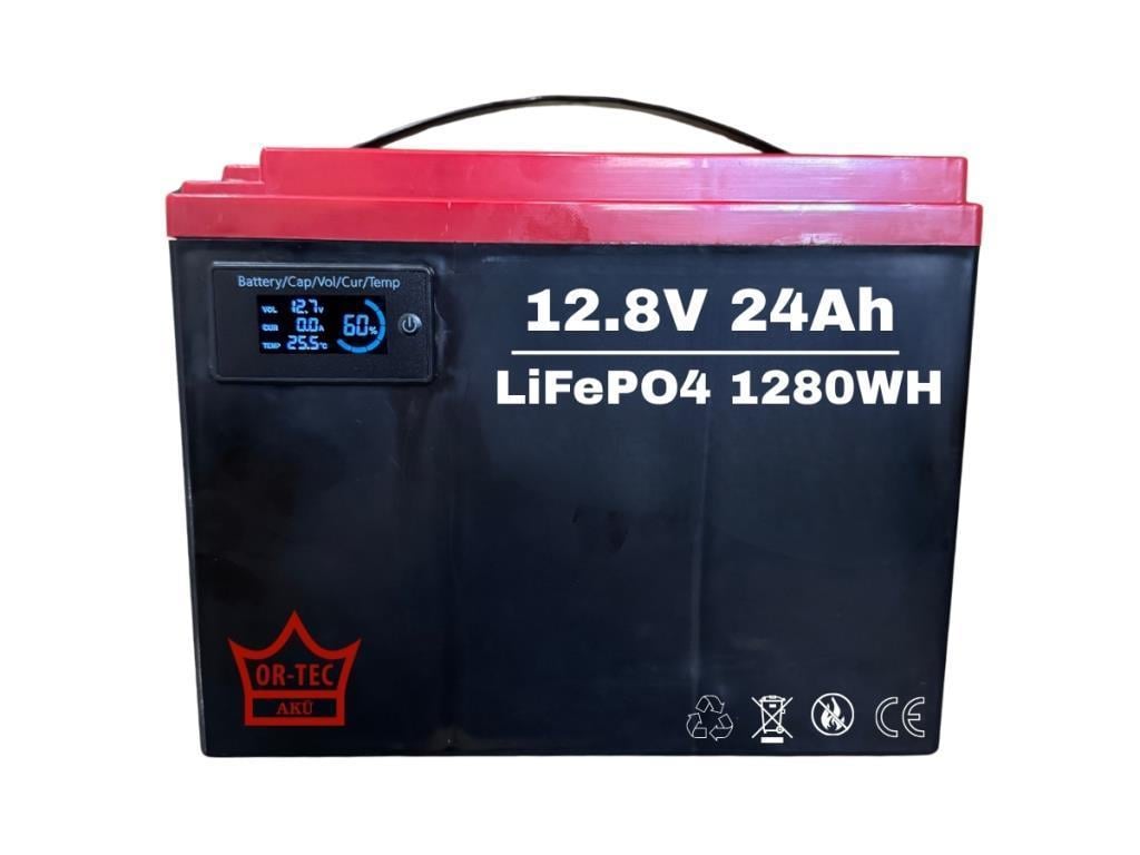 ORTEC 12.8V 24Ah LiFePO4 Batarya Akü 1280 Wh- Yüksek Çevrim Ömrü 