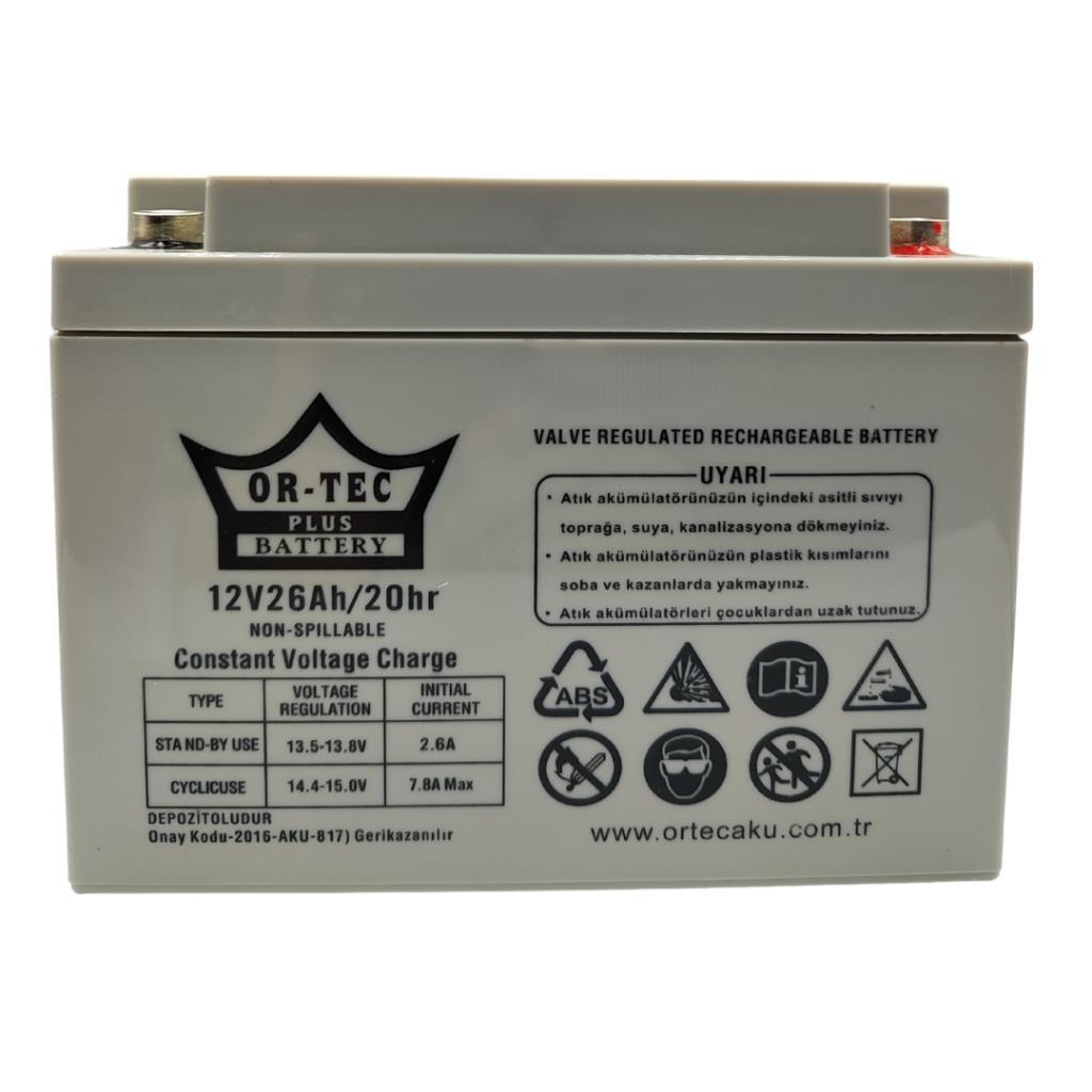 Ortec 12V 26Ah Bakımsız Kuru UPS Aküsü