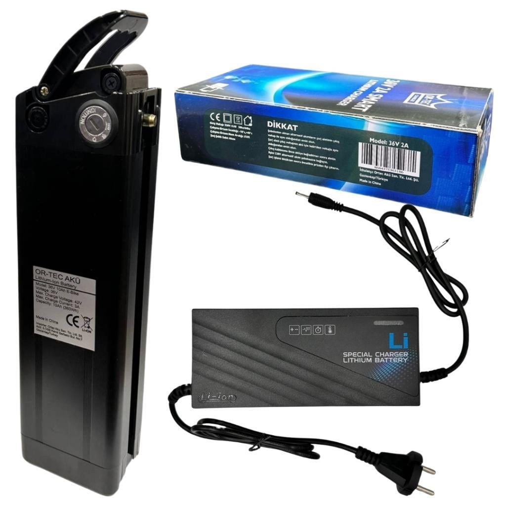 RKS Elektrikli Bisiklet Bataryası 36V 10Ah Ve 36V 2A Lityum Li-Ion Akıllı Elektrikli Bisiklet Şarj Aleti Seti
