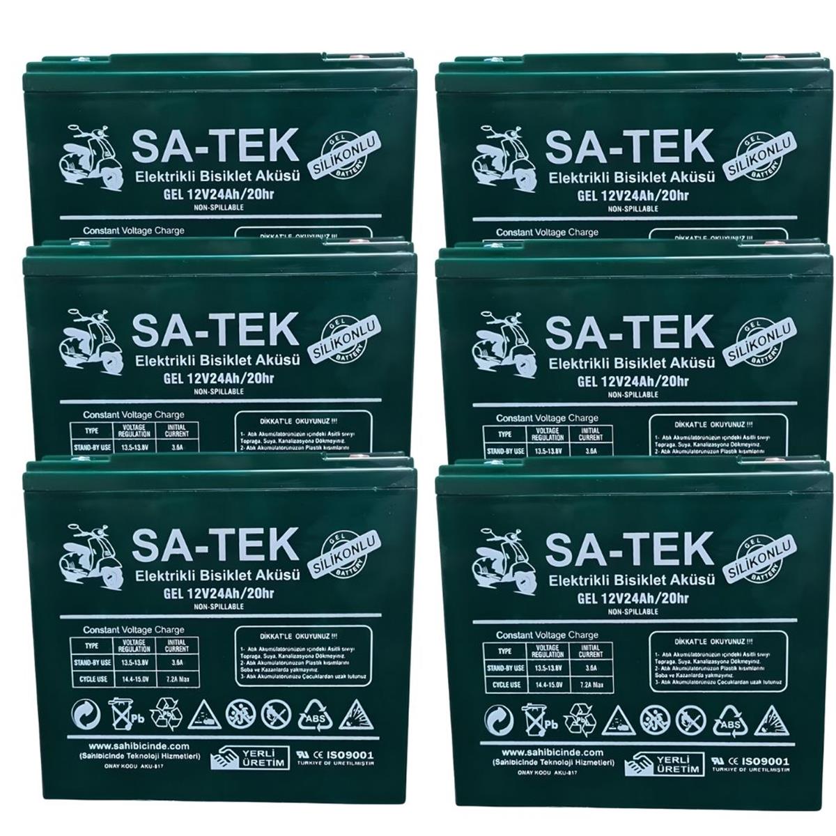 SA-TEK 6'lı SET 12V 24 AH ELEKTRİKLİ MOTORSİKLET AKÜSÜ 2023  ÜRETİM