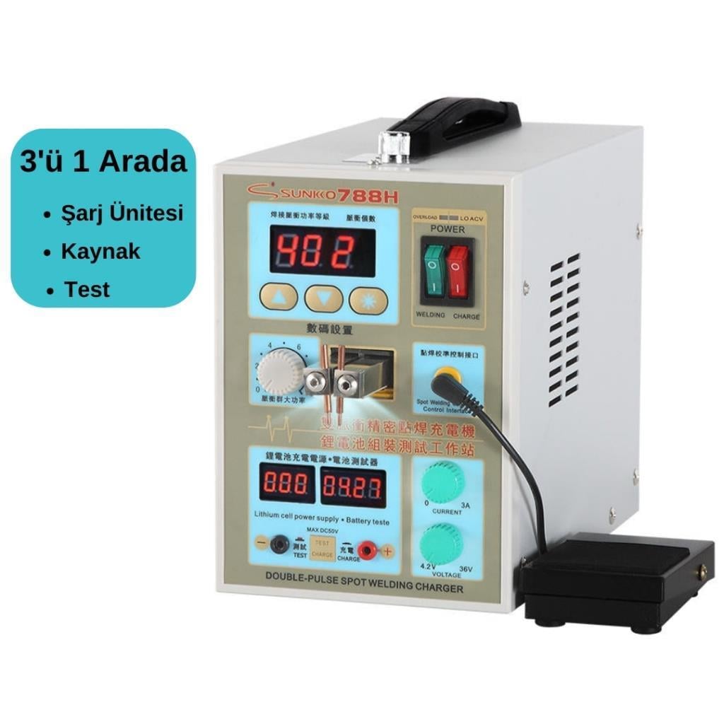 Sunkko 788H Çift Darbeli Nokta LED Pil Test ve Şarj Fonksiyonlu Pil Punta Kaynak Makinesi