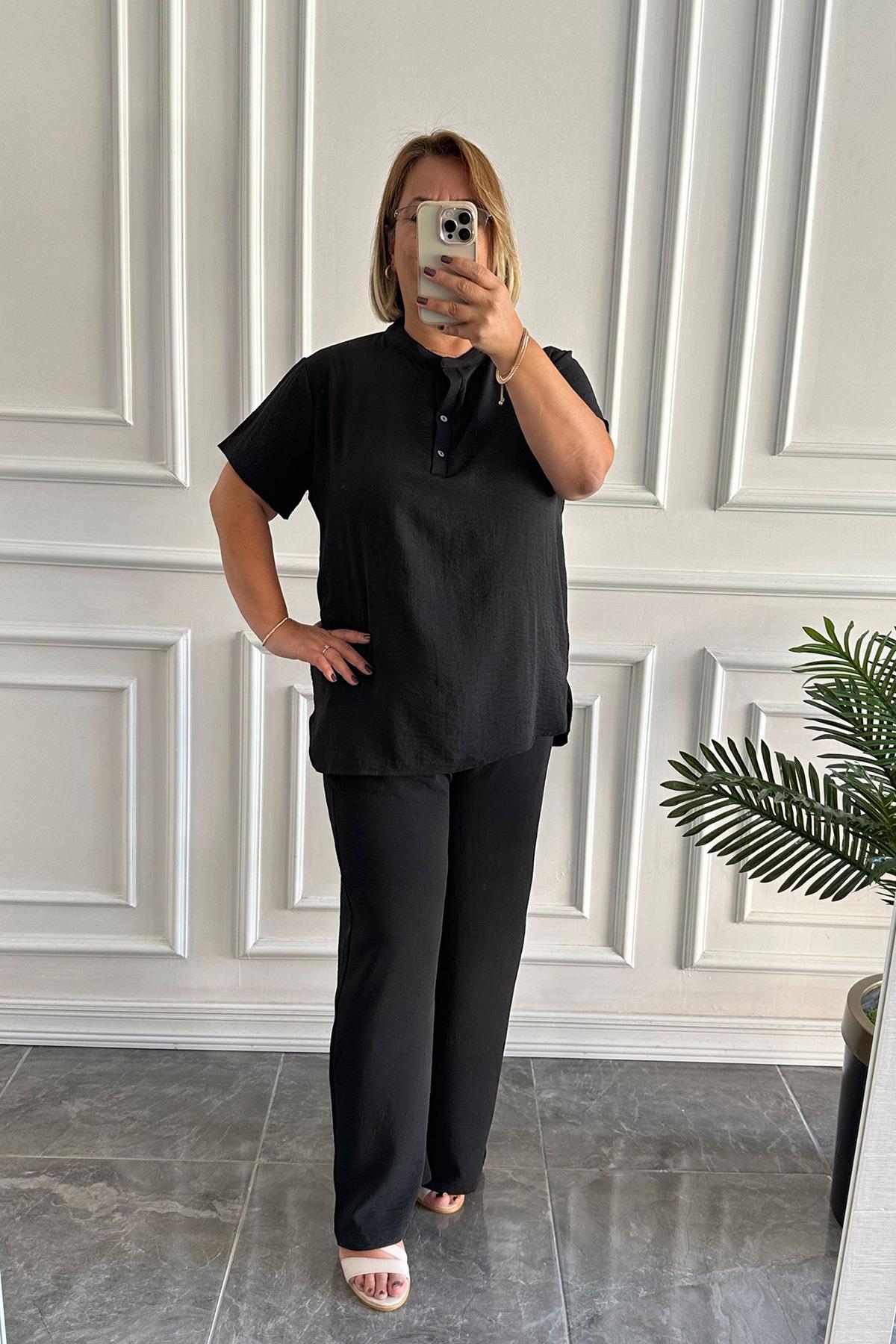 Büyük Beden Ayrobin Siyah Takım