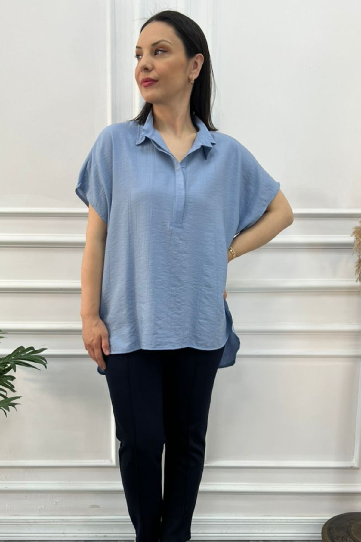 Büyük Beden Düşük Kol Gömlek