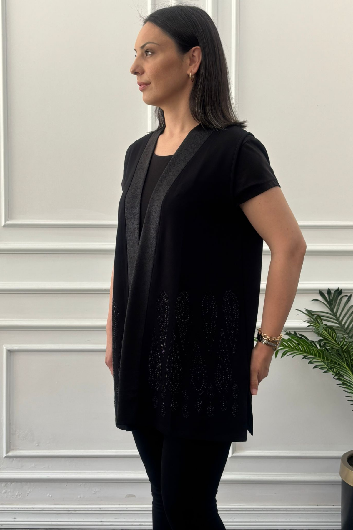 Büyük Beden Eteği Damla Taşlı Yelek 