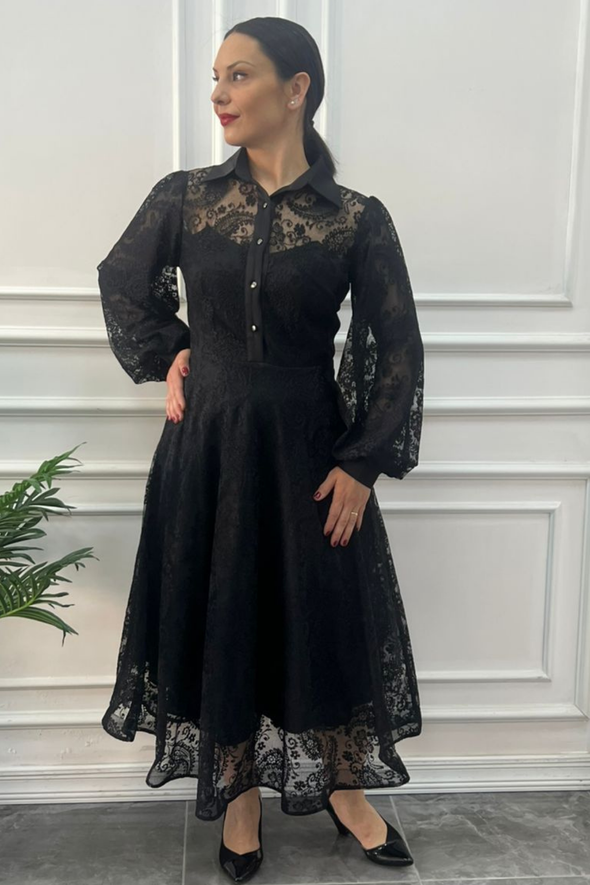 Büyük Beden Güpürlü Abiye Elbise