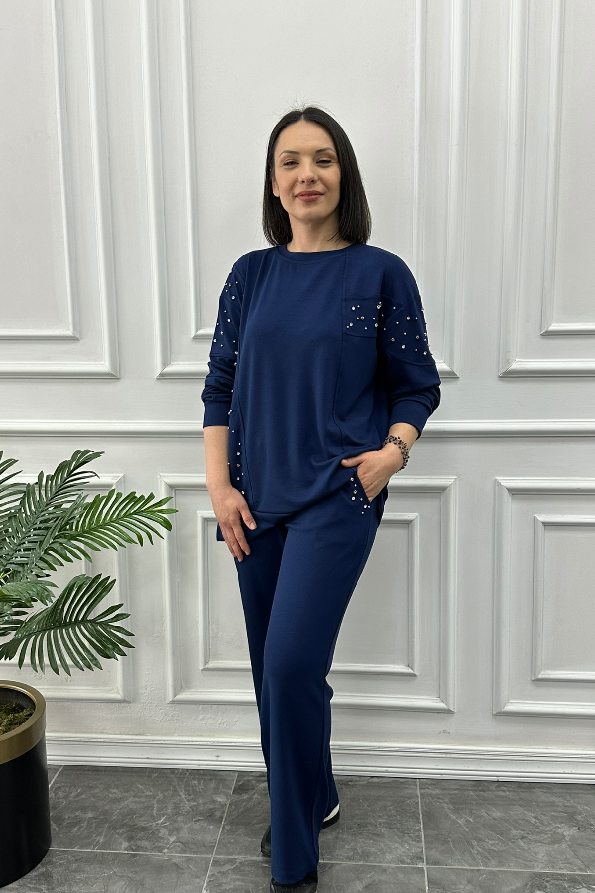 Büyük Beden İndigo Mavi Takım