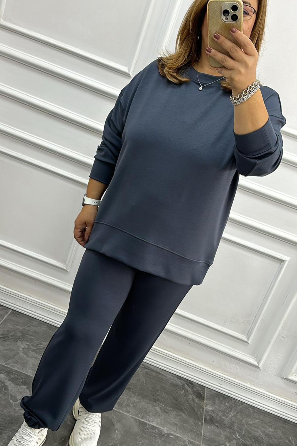 Büyük Beden Jogger Paça İkili Modal Gri Takım