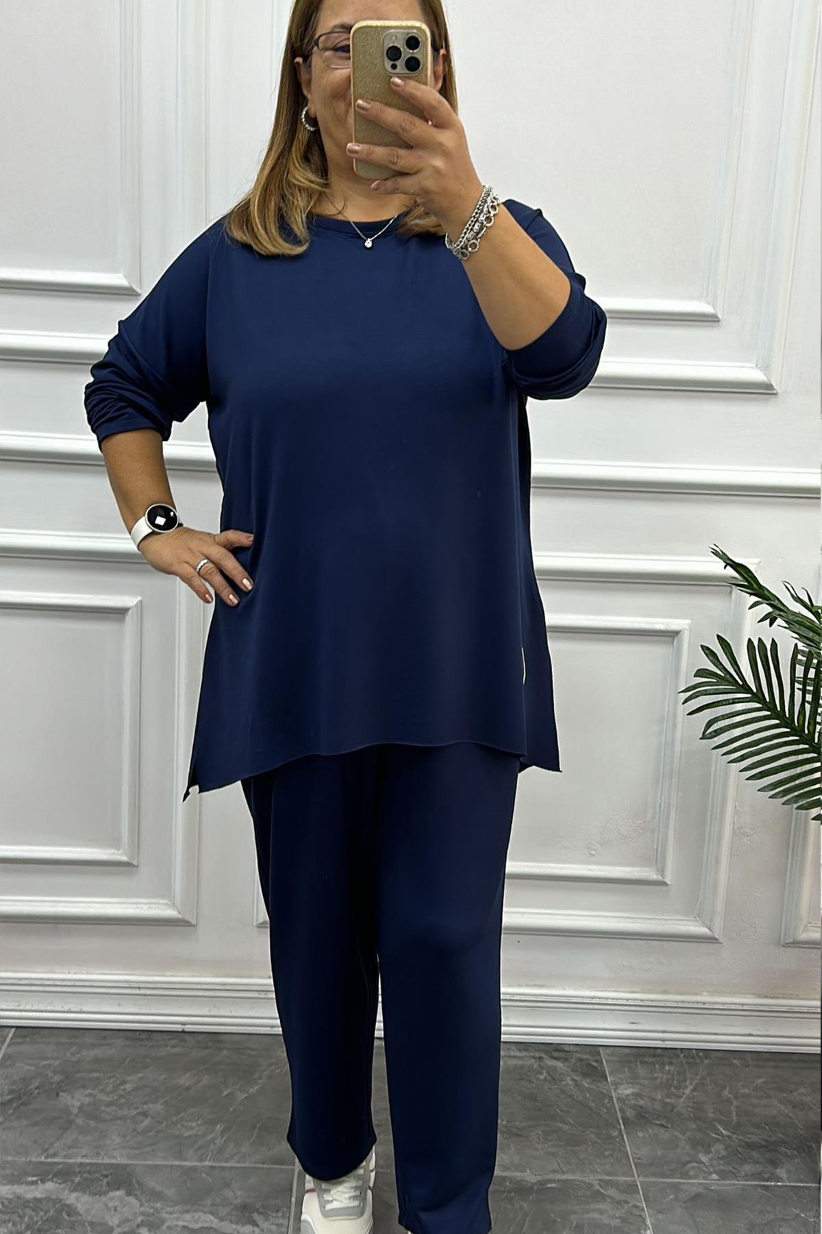 Büyük Beden Lacivert Uzun Kollu Takım