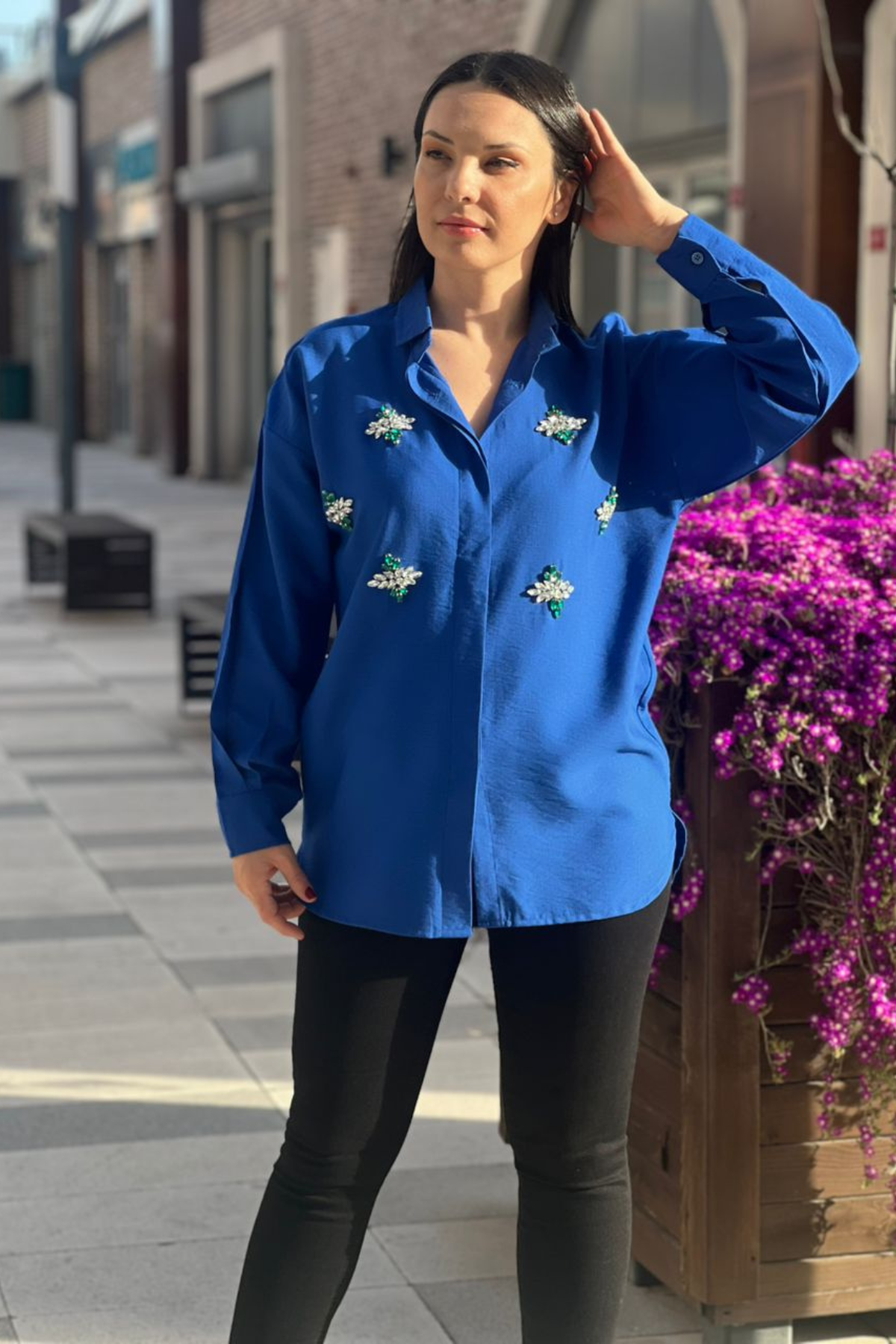 Büyük Beden Taşlı Gömlek