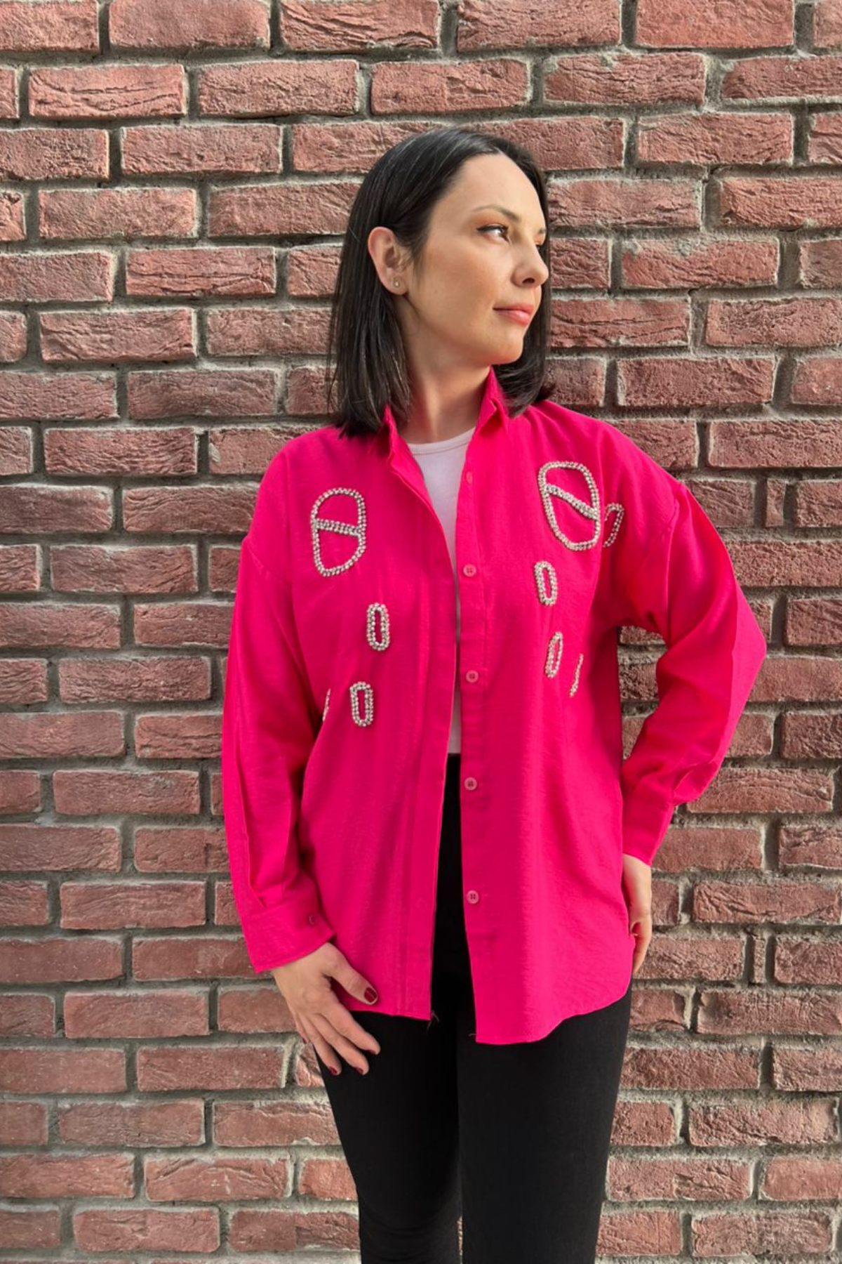 Büyük Beden Taşlı Gömlek