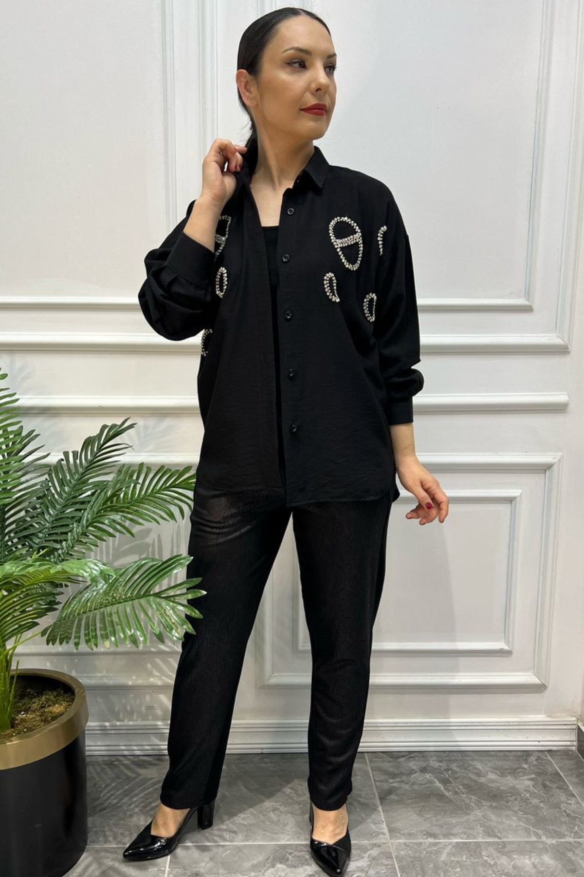 Büyük Beden Taşlı Gömlek
