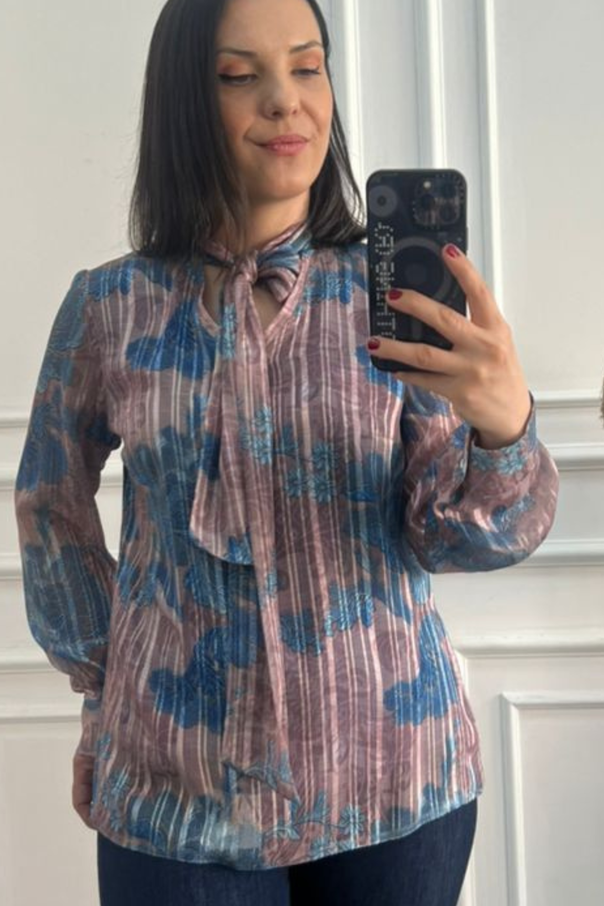 Büyük Beden Yaka Bağlamalı Astarlı Bluz