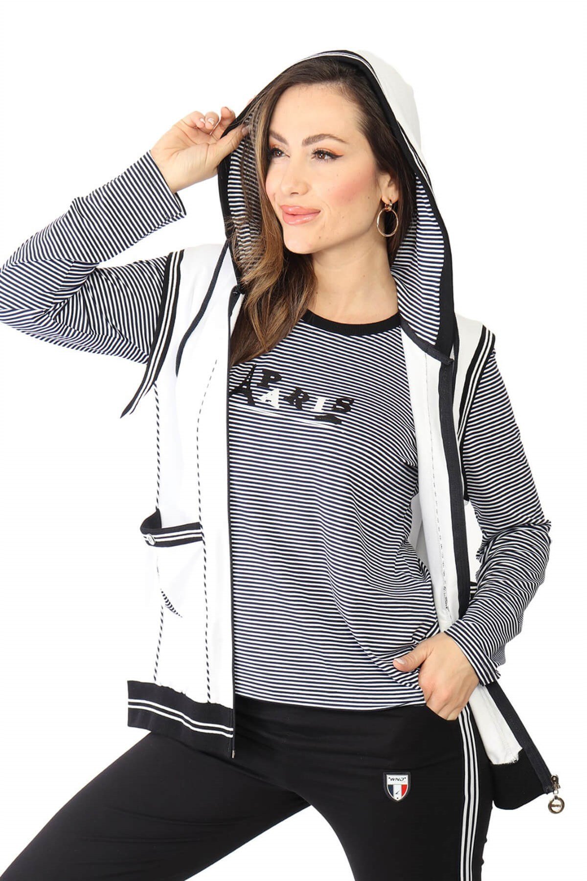 Büyük Beden Yelekli Üçlü Beyaz Eşofman Takım