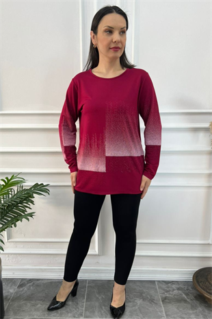 Büyük Beden Eteği Taşlı Bluz