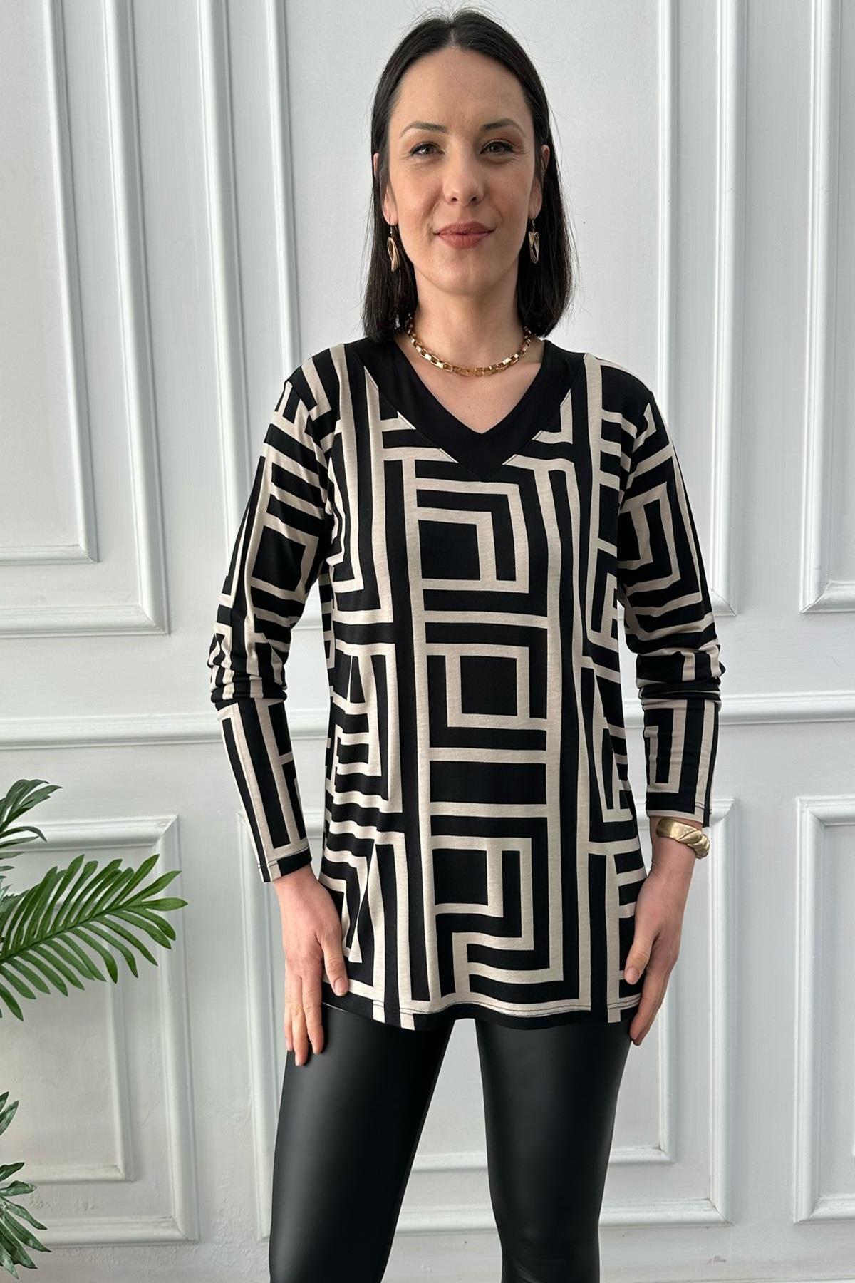Büyük Beden Geometrik Bluz